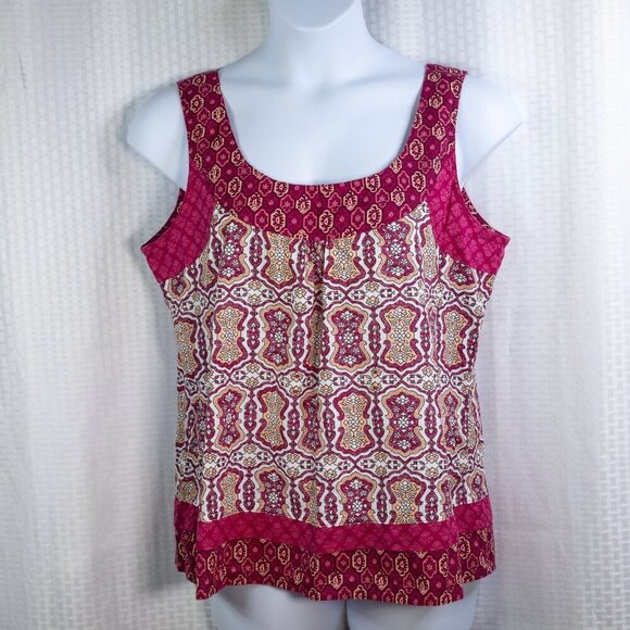 Eddie Bauer Size XL Raspberry color floral pattern sleeveless pearl button back - Picture 1 of 12